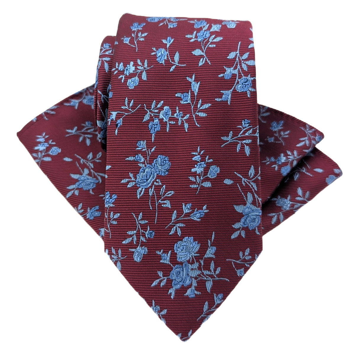 Burgundy & Blue Roses Wedding Tie