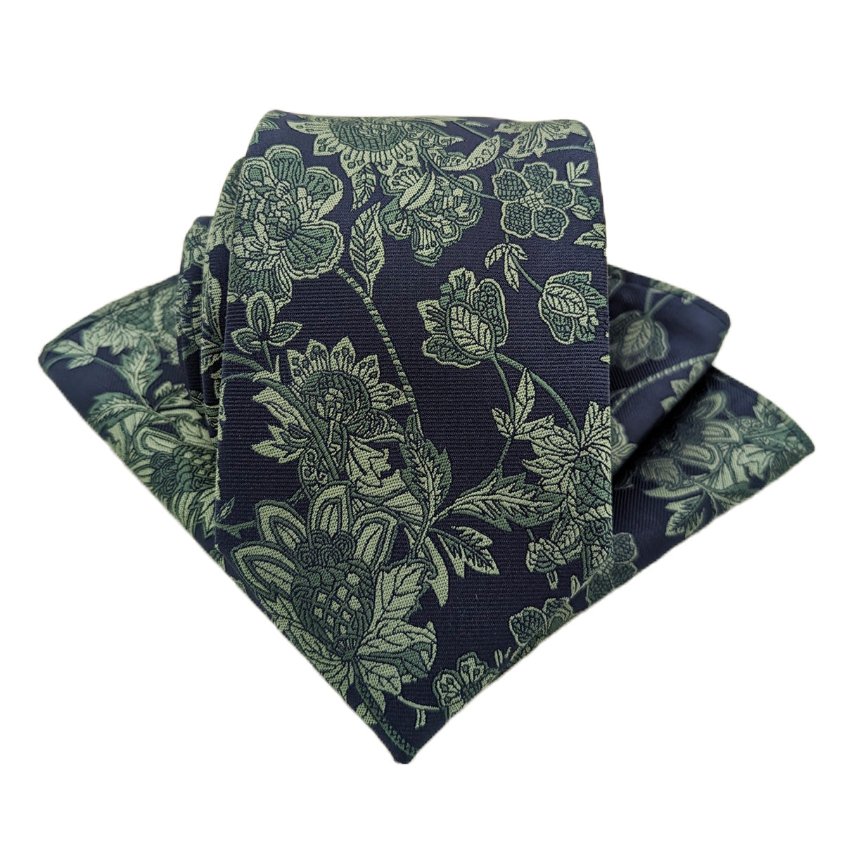 Navy & Sage Flowers Pocket Square