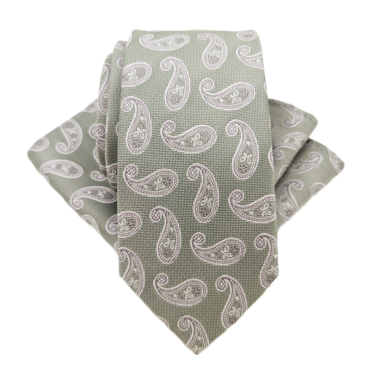 Sage Paisley Silk Pocket Square