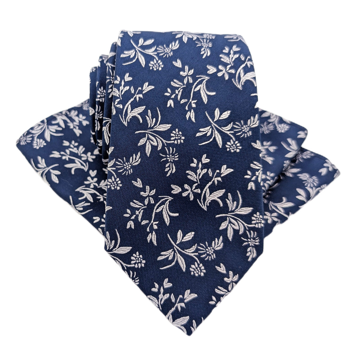 Navy Leaves Silk Pocket Square