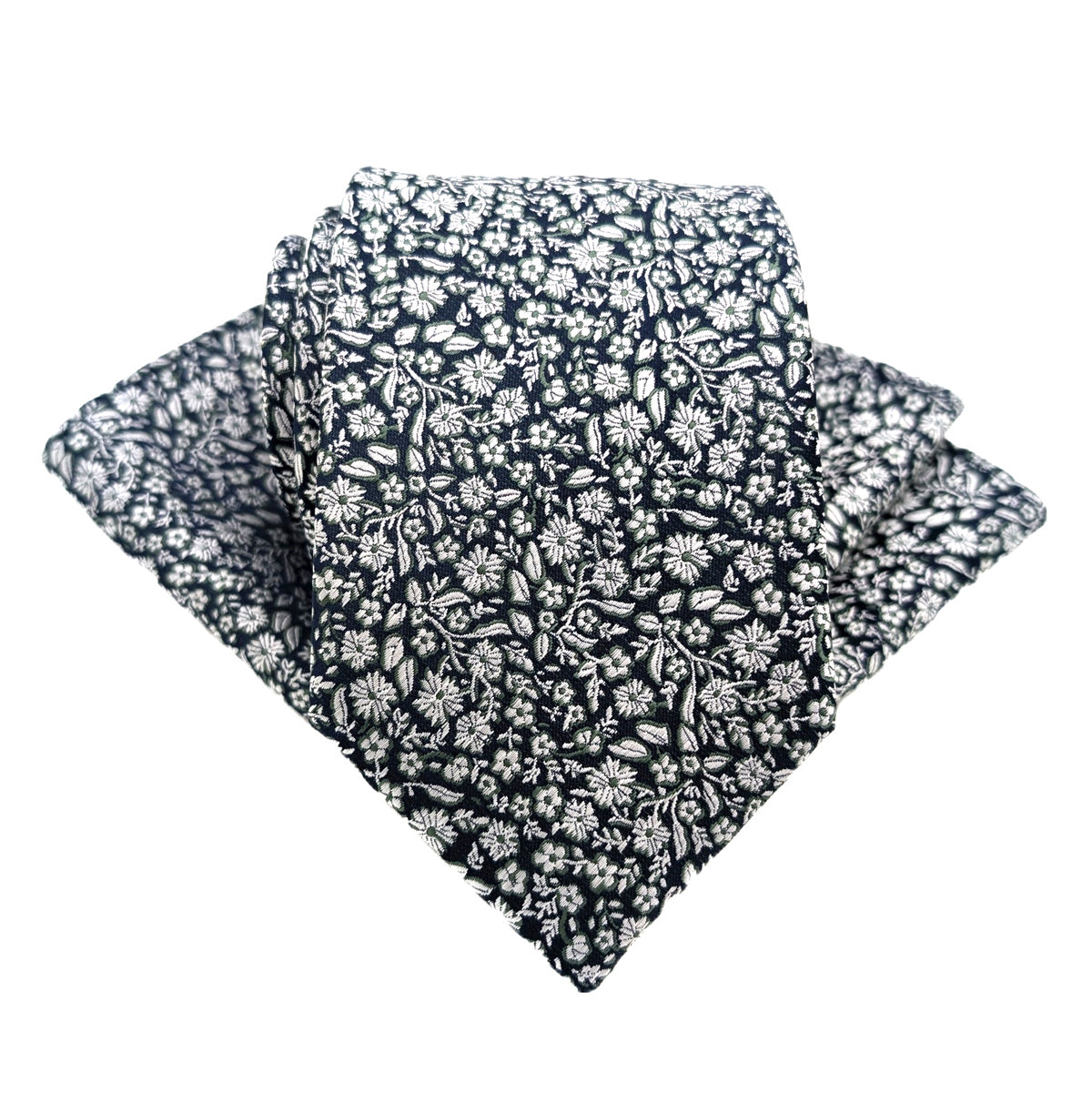 Navy & Sage Ditsy Floral Pocket Square