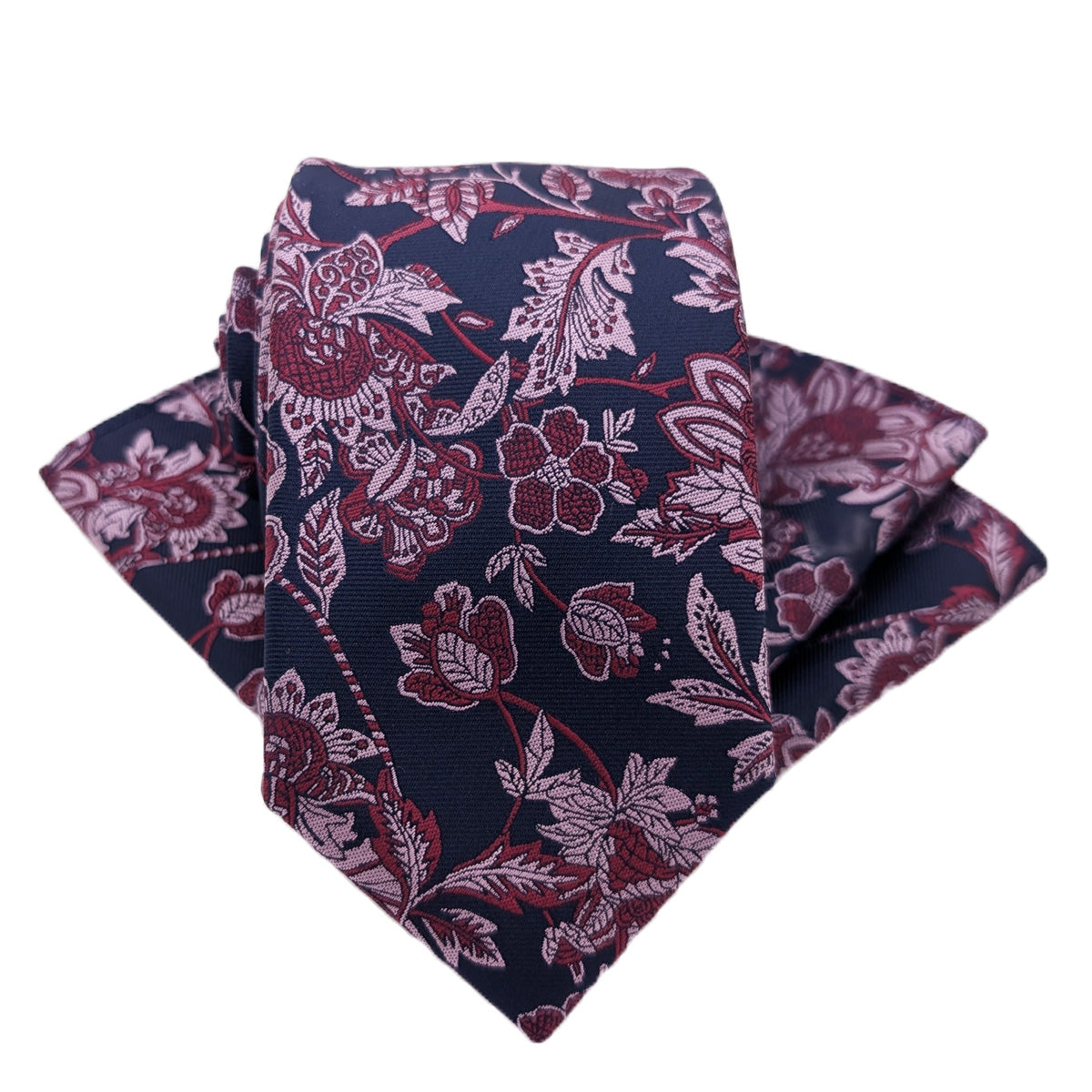 Navy & Berry Flowers Pocket Square