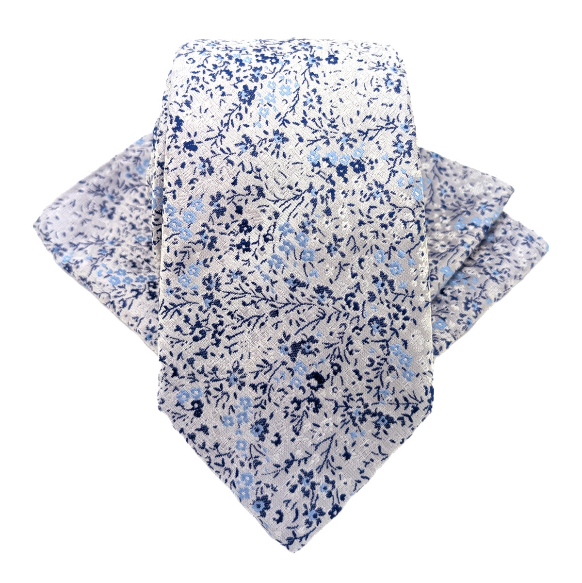 Blue & Silver Ditsy Floral Pocket Square