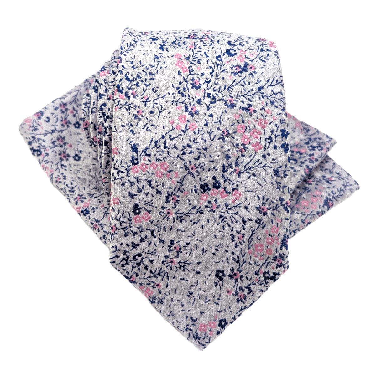 Pink & Silver Ditsy Floral Wedding Tie