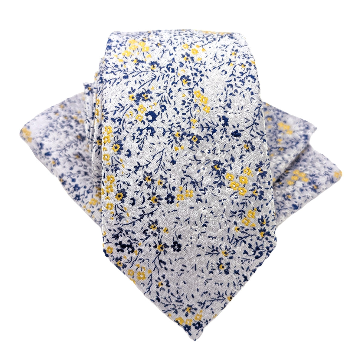 Yellow & Silver Ditsy Floral Pocket Square