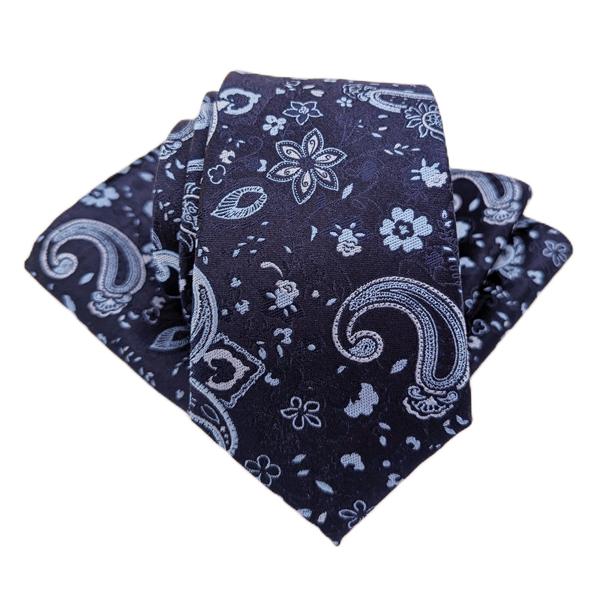 Navy Floral Paisley Silk Pocket Square