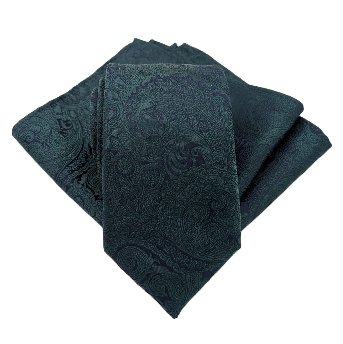 Bottle & Navy Paisley Silk Pocket Square