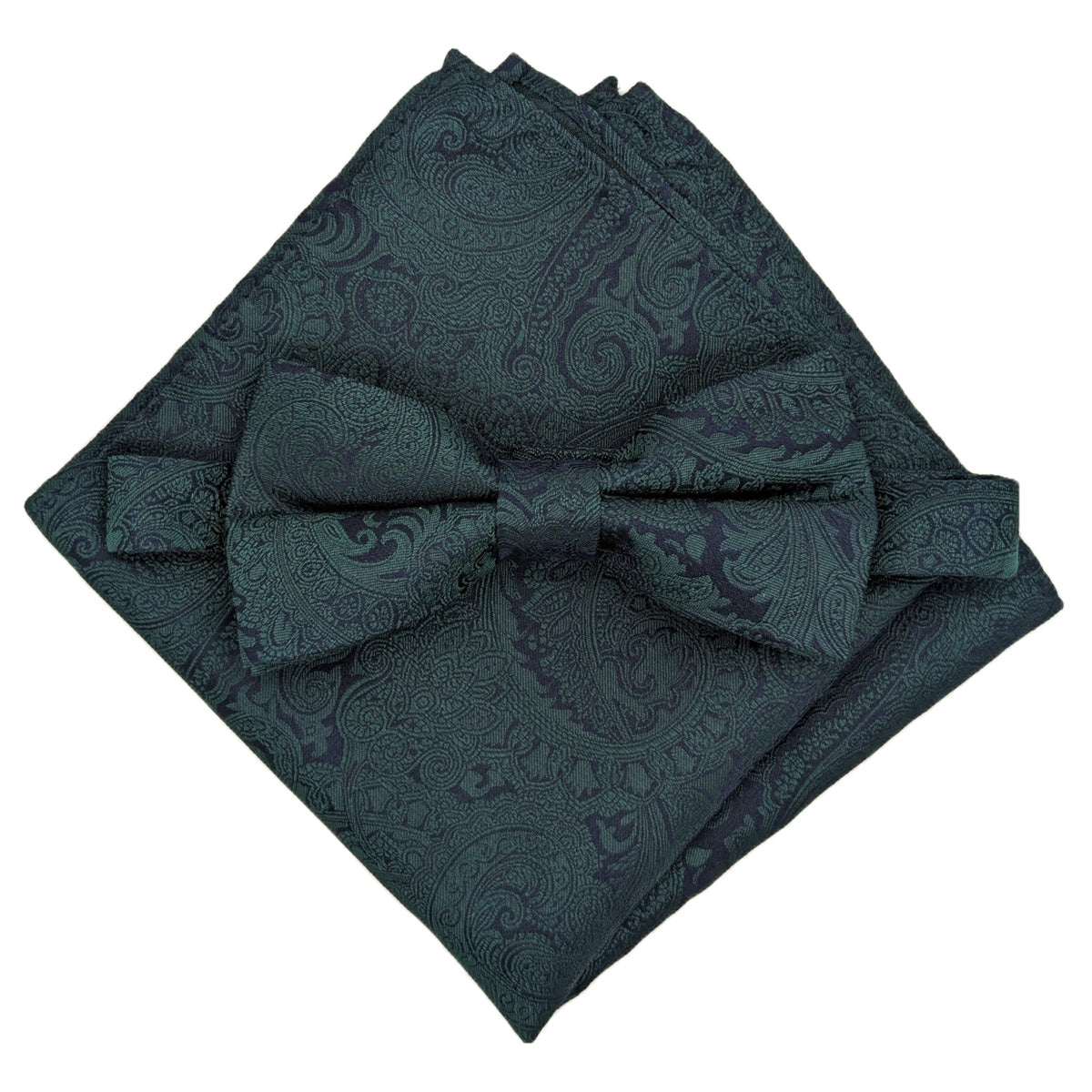 Bottle & Navy Paisley Silk Pocket Square