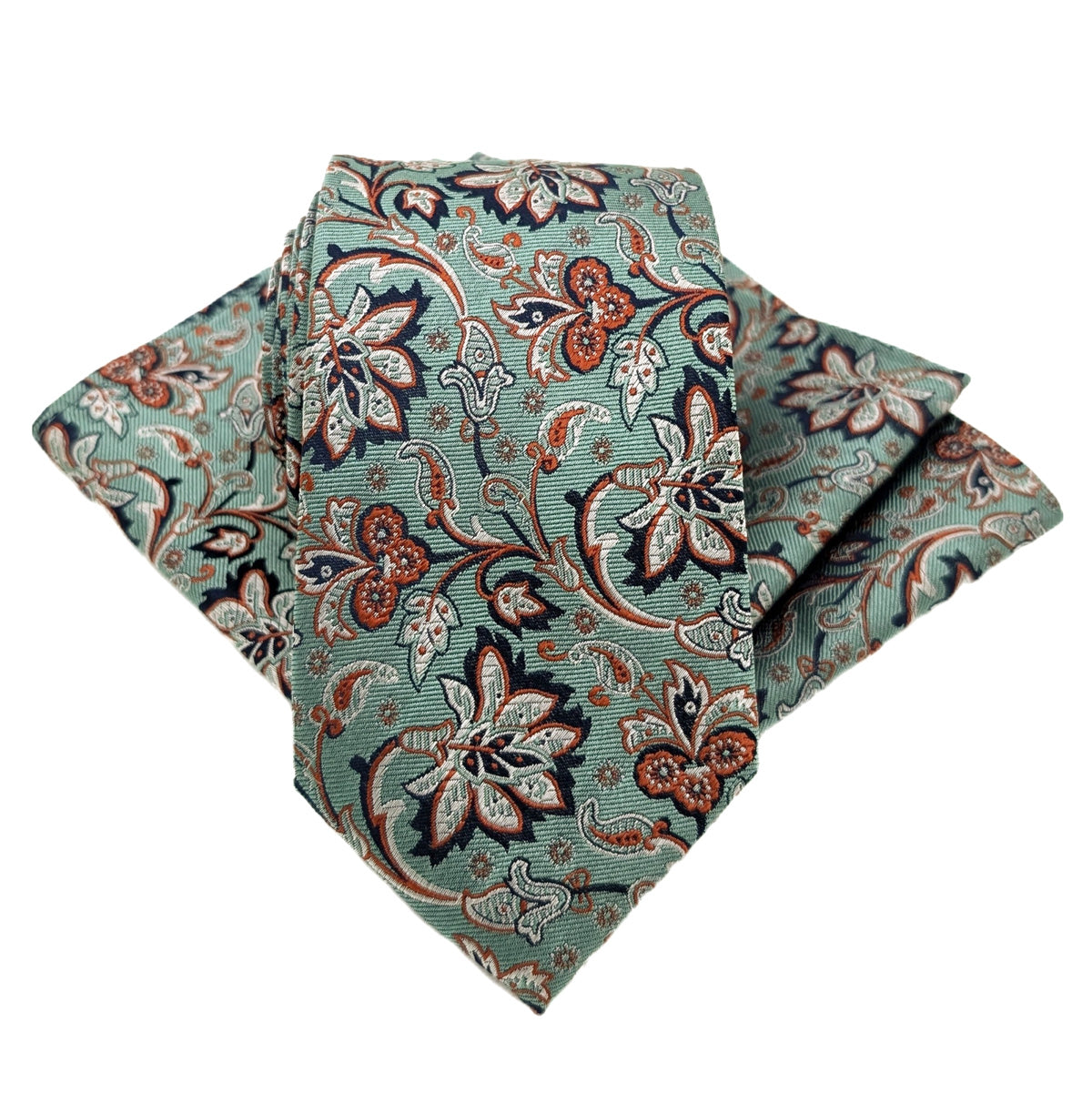 Green & Rust Flowers Silk Wedding Tie