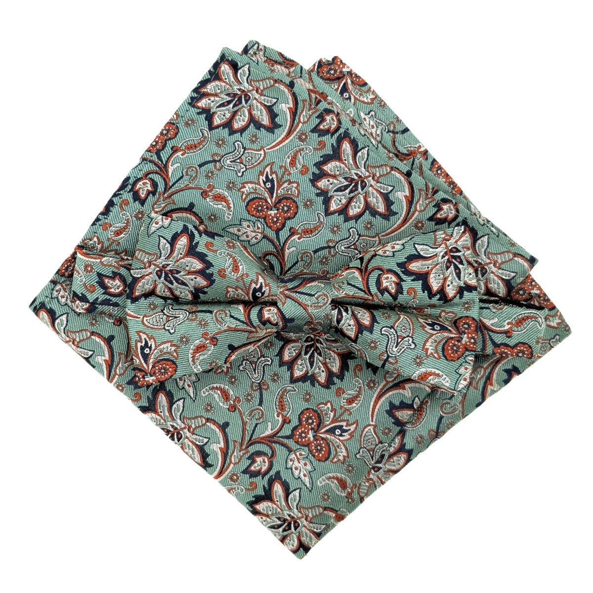 Green & Rust Flowers Silk Bow Tie