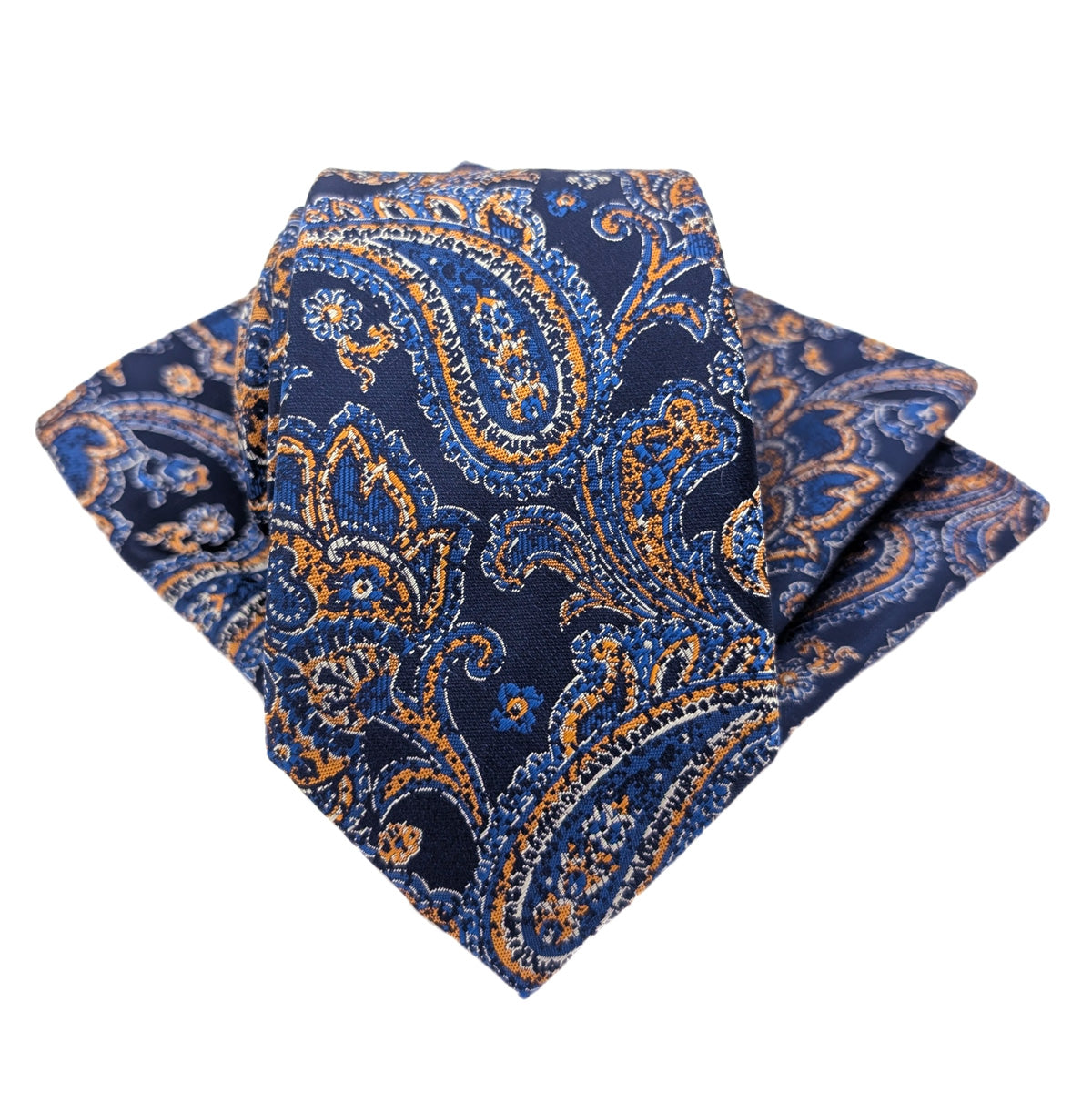 Navy & Yellow Patterned Wedding Tie