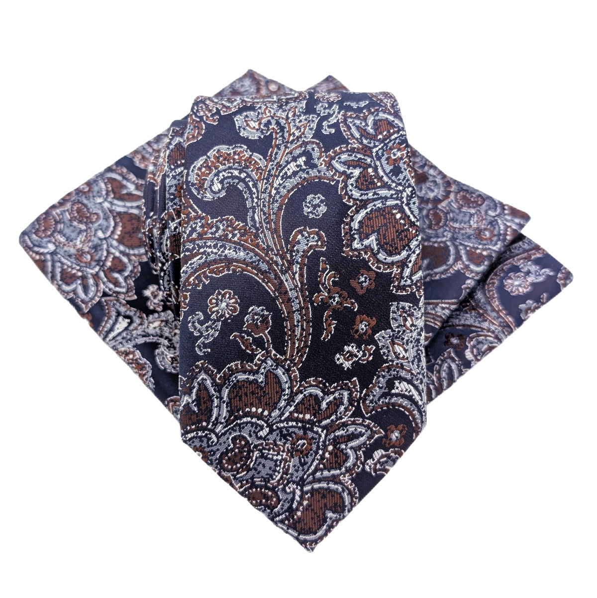 Navy & Chocolate Patterned Wedding Tie