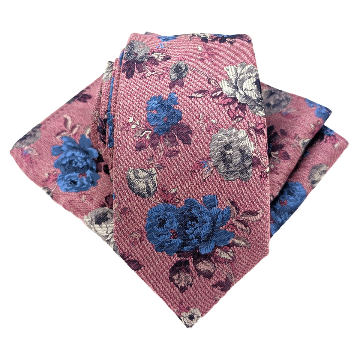 Raspberry & Blue Vintage Floral Wedding Tie