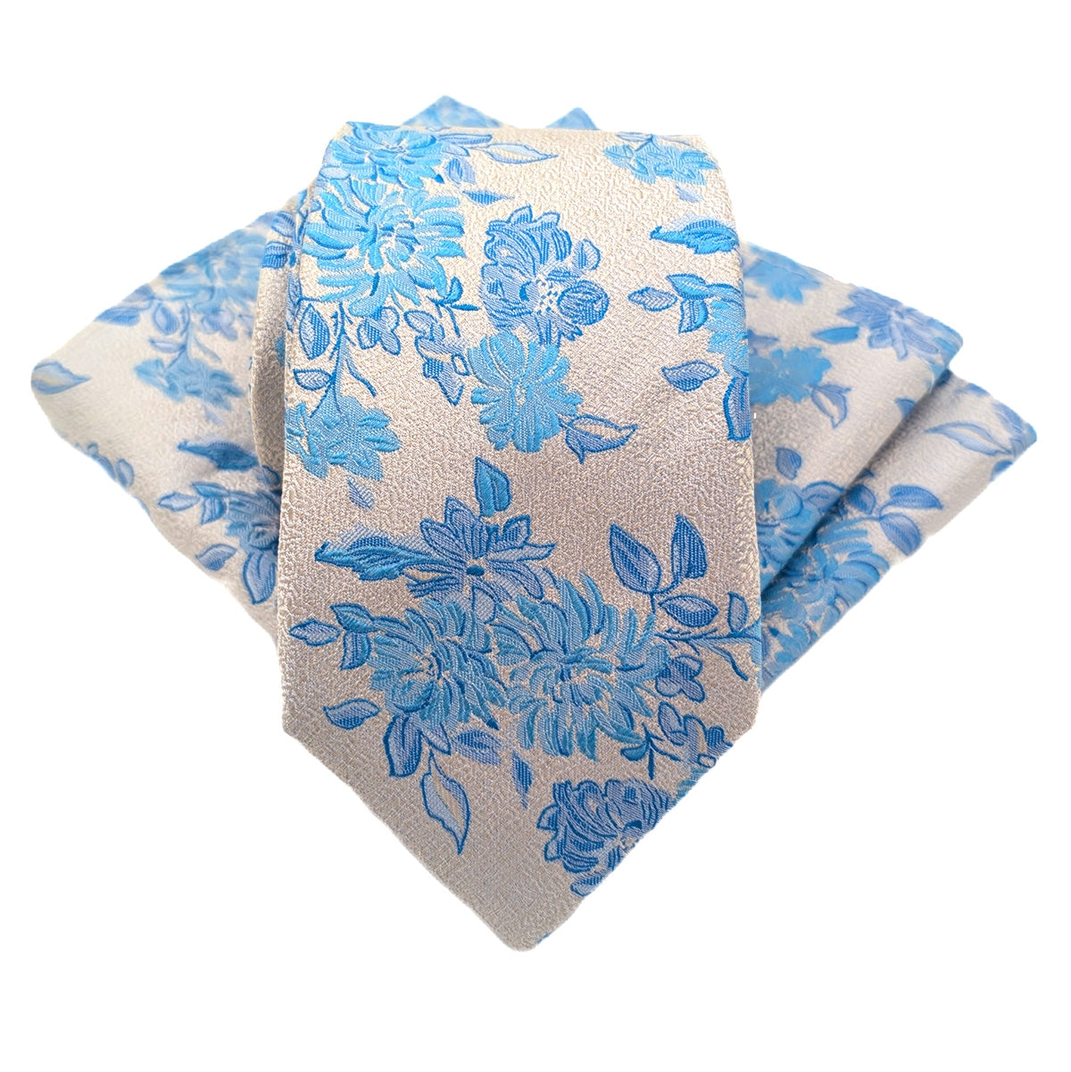 Aqua Floral Silk Pocket Square