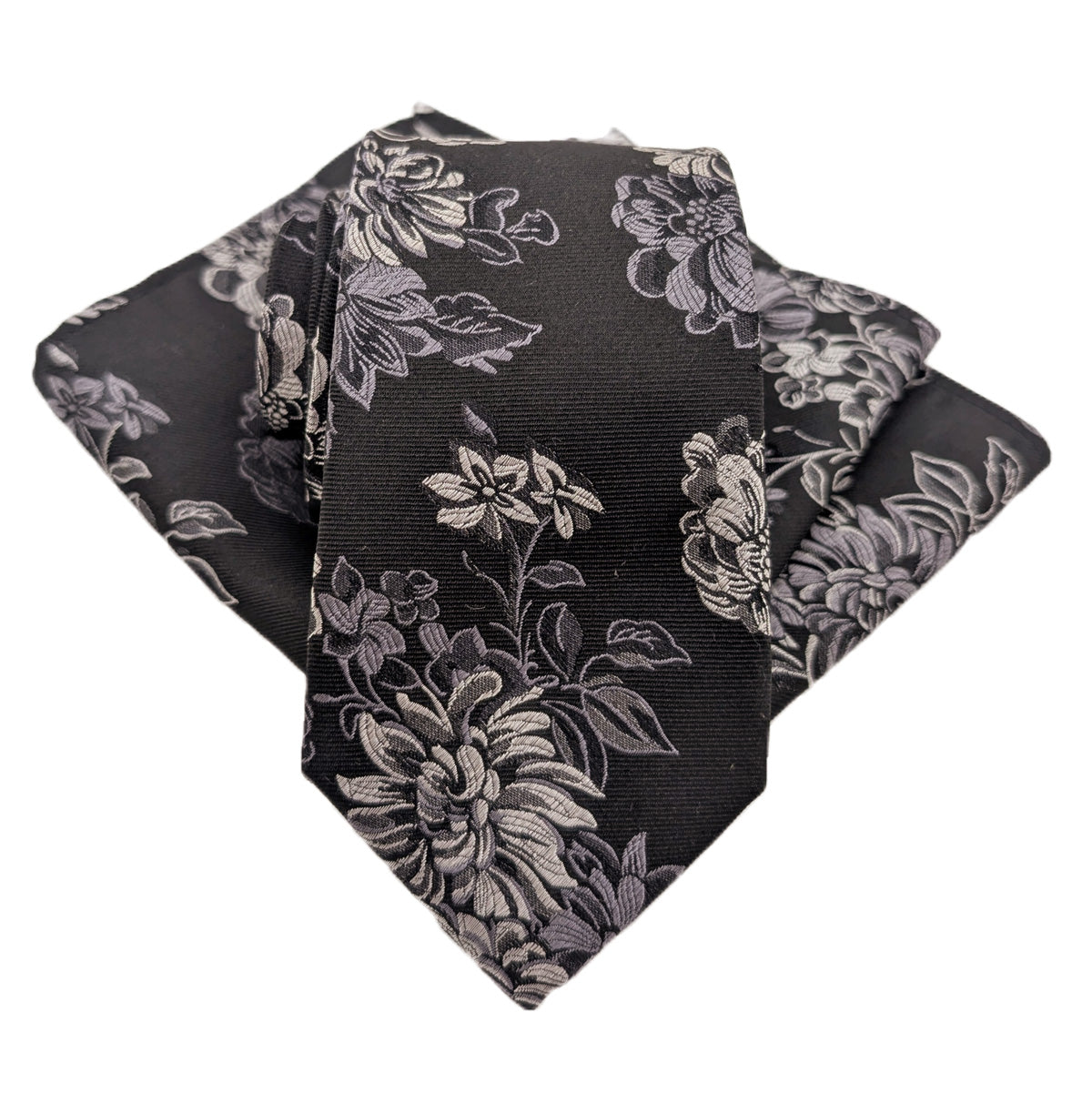 Black & Silver Floral Silk Wedding Tie