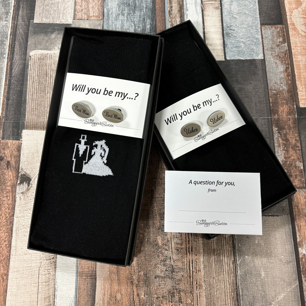 'Will you be my' Boxed Gift Set - Bride & Groom Socks - Best Man - Swagger & Swoon