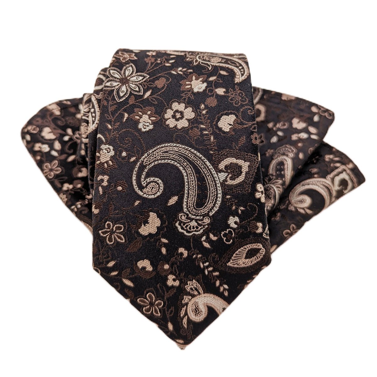 Beige Floral Paisley Silk Wedding Tie - Wedding Tie - Regular - Swagger & Swoon