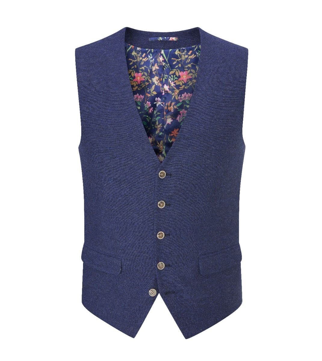 Jude Navy Herringbone Waistcoat - Waistcoats - - THREADPEPPER